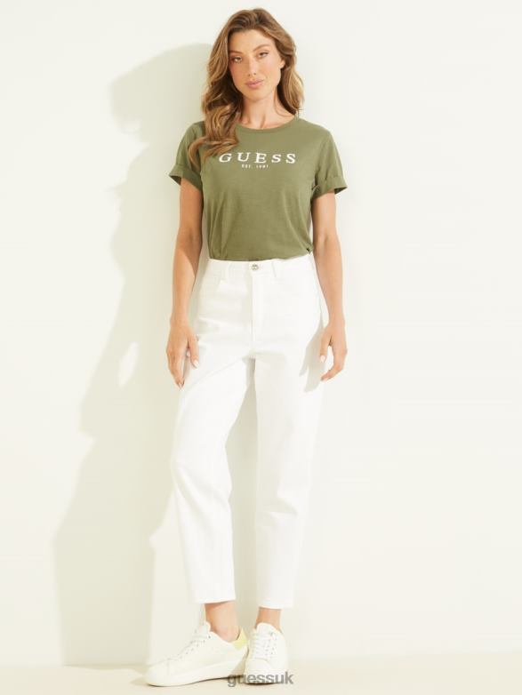 GUESS Women Eco Cuffed Logo Tee Army Sage Apparel V28V61686