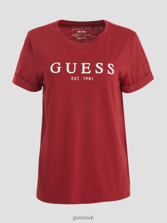 GUESS Women Eco Cuffed Logo Tee Beet Juice Red Apparel V28V61721
