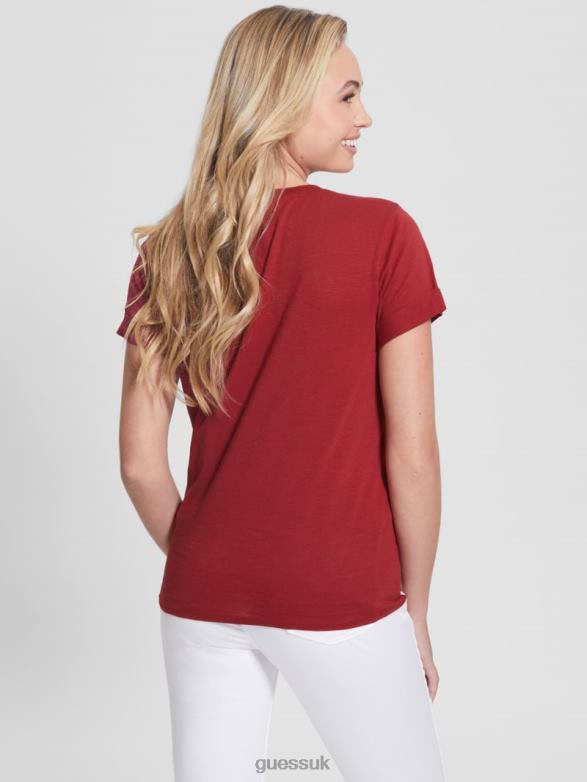 GUESS Women Eco Cuffed Logo Tee Beet Juice Red Apparel V28V61721