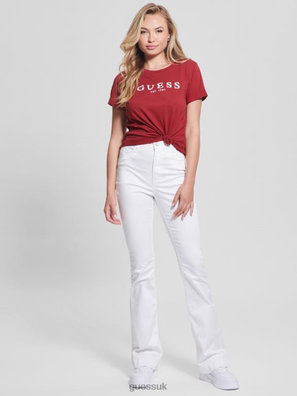 GUESS Women Eco Cuffed Logo Tee Beet Juice Red Apparel V28V61721