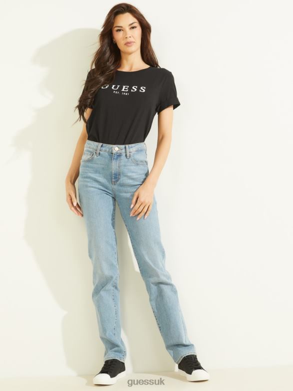 GUESS Women Eco Cuffed Logo Tee Black Apparel V28V61211