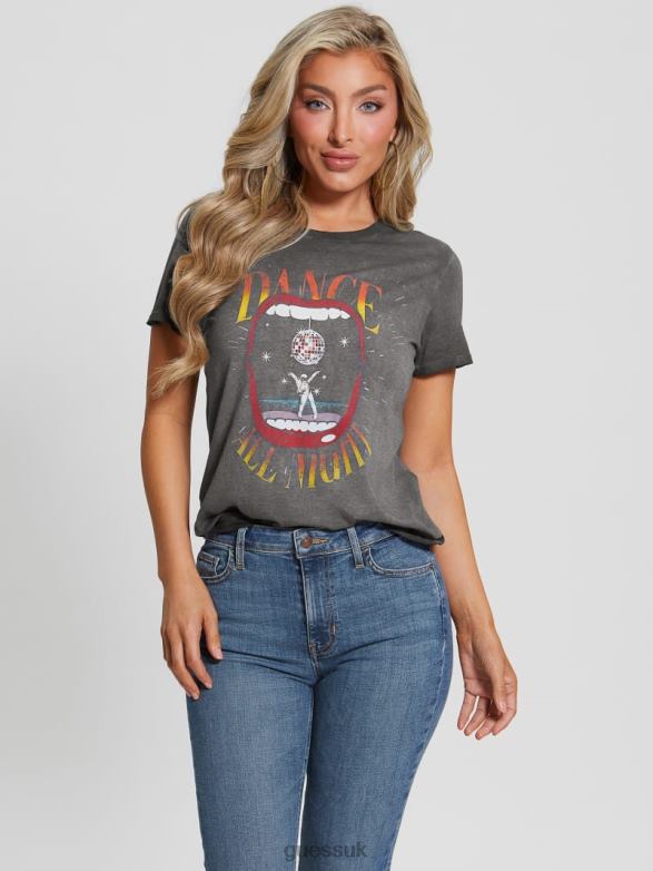 GUESS Women Eco Dance All Night Tee Jet Black Multi Apparel V28V6985