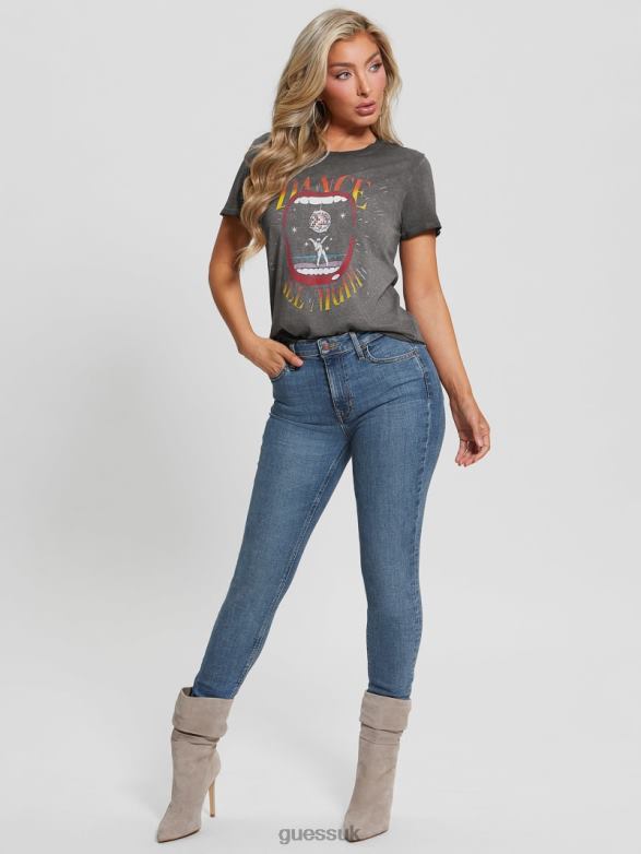 GUESS Women Eco Dance All Night Tee Jet Black Multi Apparel V28V6985