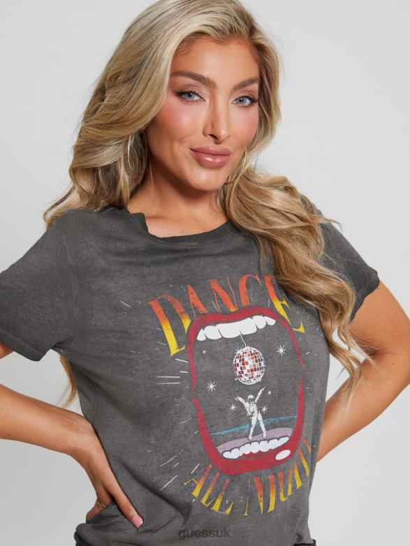 GUESS Women Eco Dance All Night Tee Jet Black Multi Apparel V28V6985