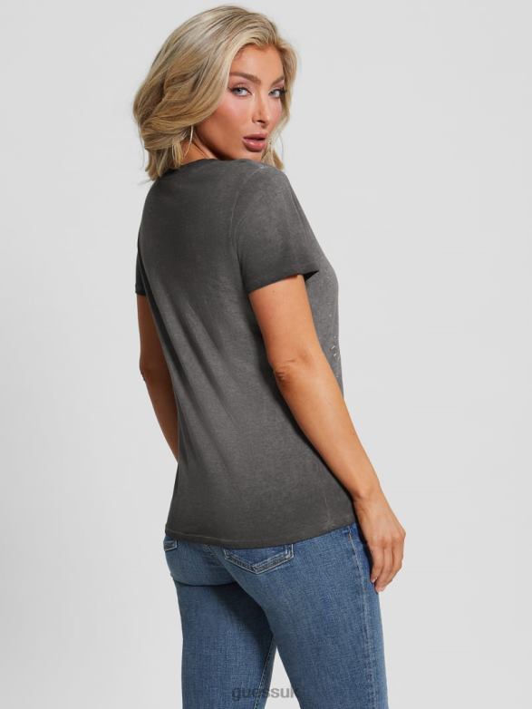 GUESS Women Eco Dance All Night Tee Jet Black Multi Apparel V28V6985