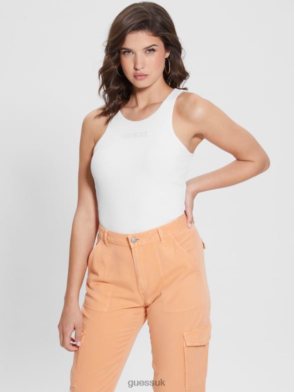 GUESS Women Eco Guendalina Sleeveless Bodysuit Cream White Apparel V28V61113
