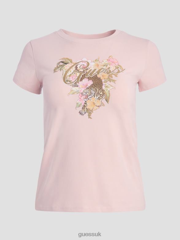 GUESS Women Eco Hibiscus Logo Tee Calm Pink Apparel V28V61700