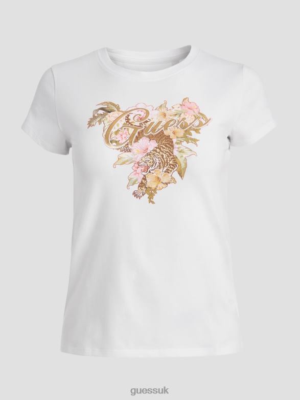 GUESS Women Eco Hibiscus Logo Tee Pure White Apparel V28V61709