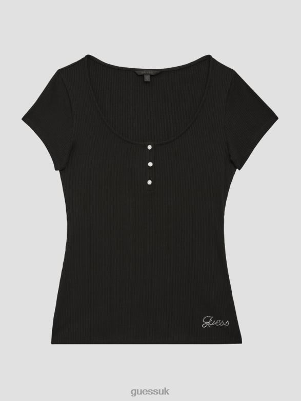 GUESS Women Eco Karlee Henley Tee Black Apparel V28V61090