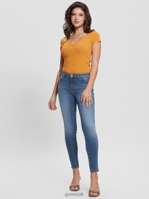GUESS Women Eco Karlee Henley Tee Cargo Gold Apparel V28V61099