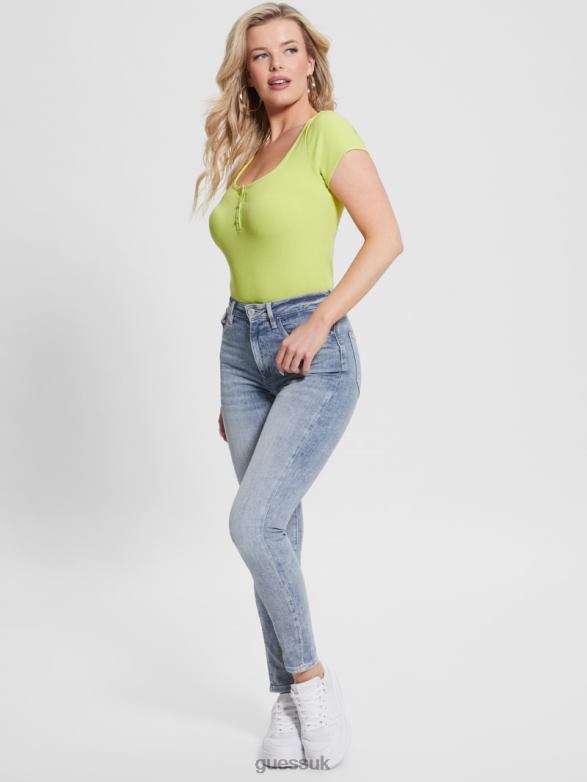 GUESS Women Eco Karlee Henley Tee Dusty Kiwi Apparel V28V61140