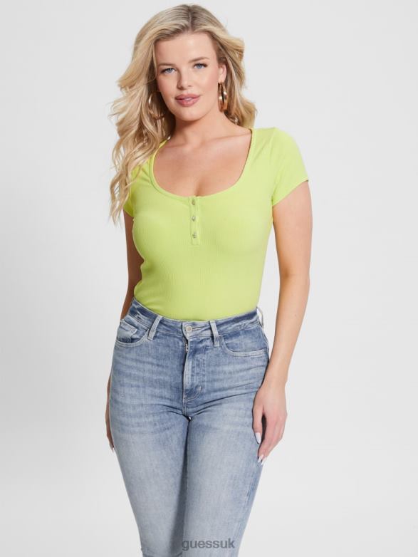 GUESS Women Eco Karlee Henley Tee Dusty Kiwi Apparel V28V61140