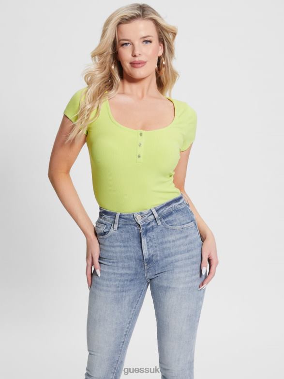 GUESS Women Eco Karlee Henley Tee Dusty Kiwi Apparel V28V61140