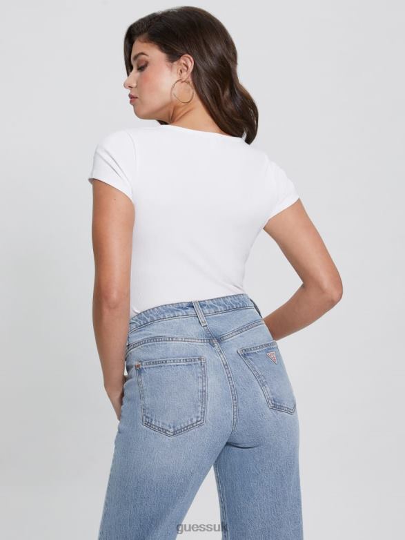 GUESS Women Eco Karlee Henley Tee Pure White Apparel V28V61116