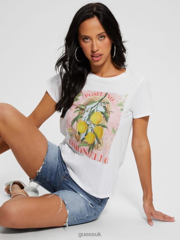 GUESS Women Eco Limoncello Easy Tee Pure White Apparel V28V6996