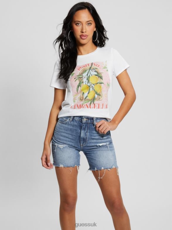 GUESS Women Eco Limoncello Easy Tee Pure White Apparel V28V6996