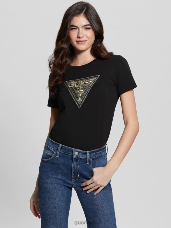 GUESS Women Eco Multi-Tone Sequin Logo Tee Black Apparel V28V61478