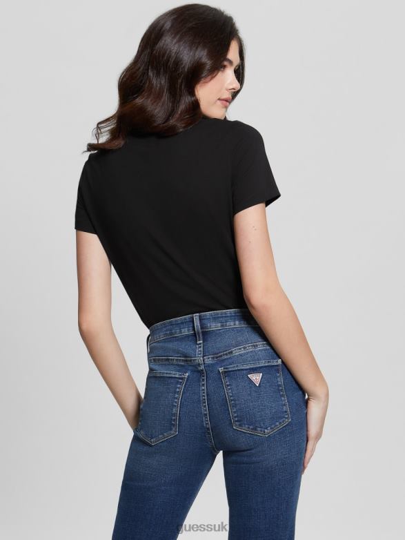 GUESS Women Eco Multi-Tone Sequin Logo Tee Black Apparel V28V61478