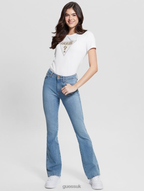 GUESS Women Eco Multi-Tone Sequin Logo Tee Pure White Apparel V28V61499