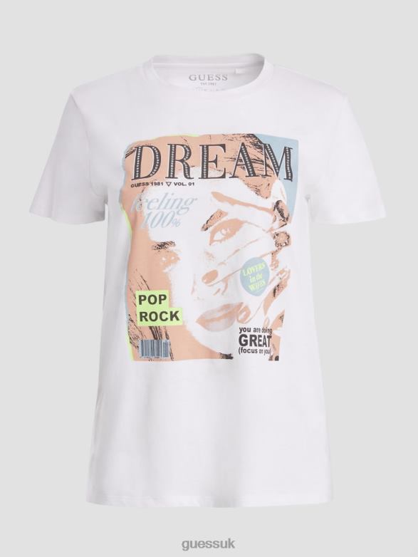 GUESS Women Eco Pop Dream Easy Graphic Tee Pure White Apparel V28V61671