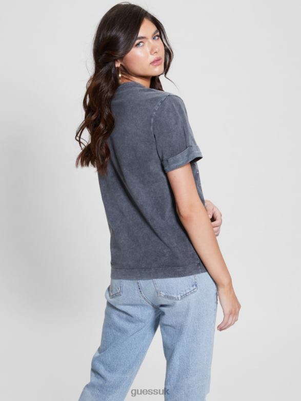 GUESS Women Eco Roses Tee Acid Jet Black Apparel V28V61101