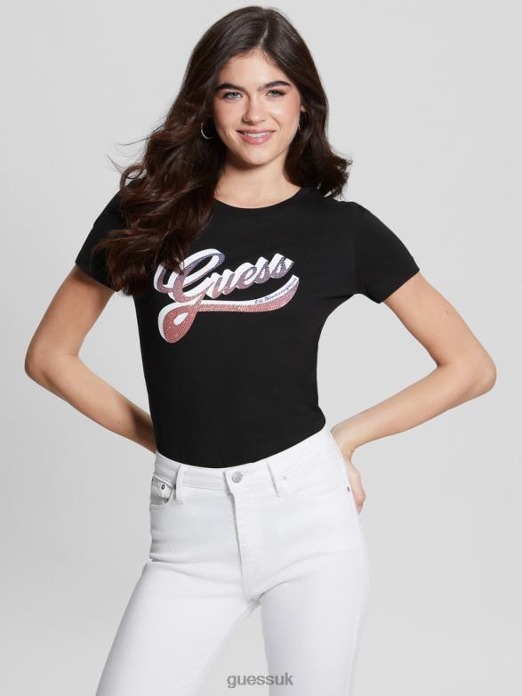GUESS Women Eco Shaded Logo Tee Black Apparel V28V61386