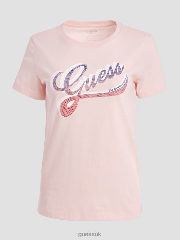 GUESS Women Eco Shaded Logo Tee Calm Pink Apparel V28V61459