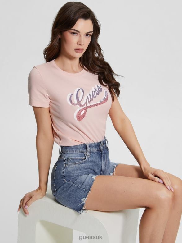 GUESS Women Eco Shaded Logo Tee Calm Pink Apparel V28V61459