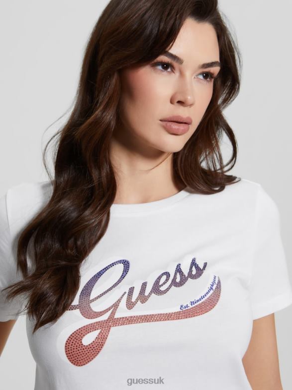 GUESS Women Eco Shaded Logo Tee Pure White Apparel V28V61387