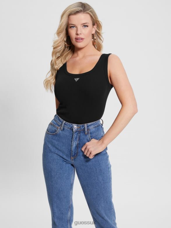GUESS Women Eco Triangle Bling Ribbed Tank Black Apparel V28V61053