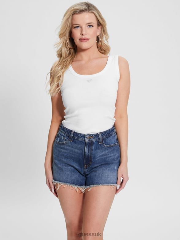 GUESS Women Eco Triangle Bling Ribbed Tank Pure White Apparel V28V61036