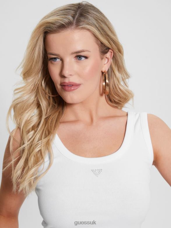 GUESS Women Eco Triangle Bling Ribbed Tank Pure White Apparel V28V61036