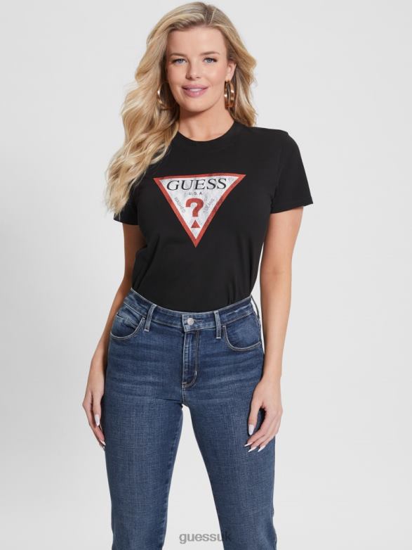 GUESS Women Eco Triangle Logo Tee Black Apparel V28V61537