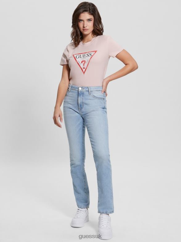 GUESS Women Eco Triangle Logo Tee Calm Pink Apparel V28V61422