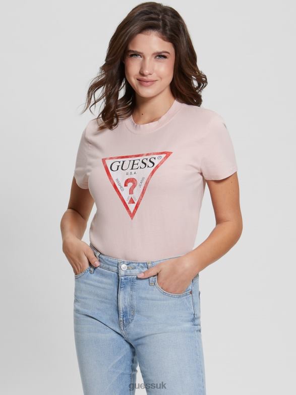 GUESS Women Eco Triangle Logo Tee Calm Pink Apparel V28V61422