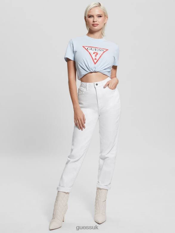 GUESS Women Eco Triangle Logo Tee Helium Apparel V28V61594