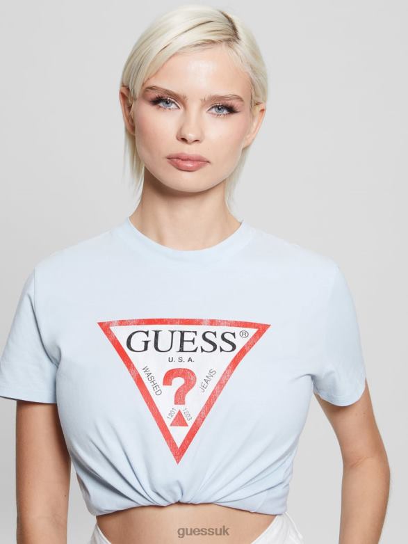 GUESS Women Eco Triangle Logo Tee Helium Apparel V28V61594