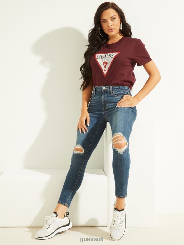 GUESS Women Eco Triangle Logo Tee Mystic Wine Apparel V28V61704