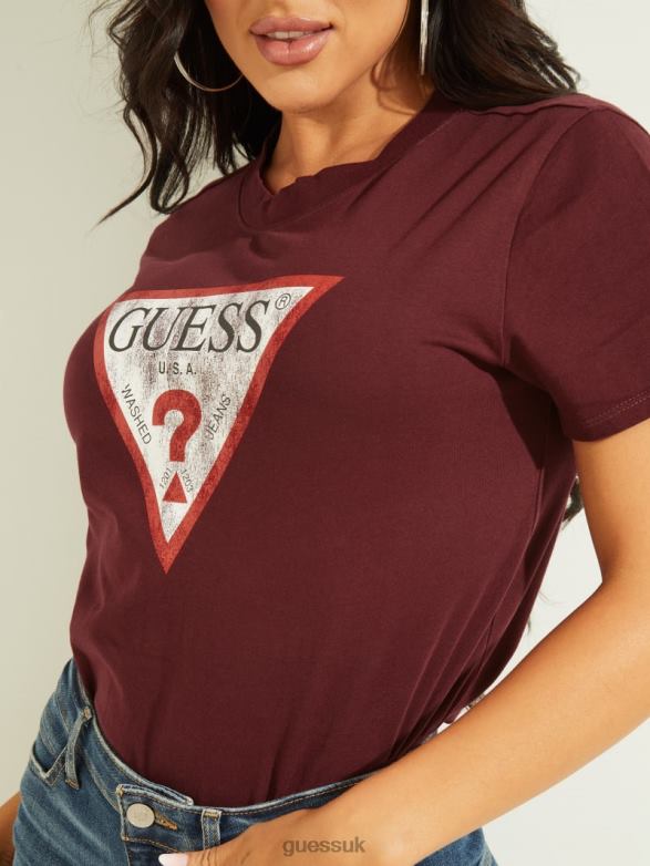 GUESS Women Eco Triangle Logo Tee Mystic Wine Apparel V28V61704