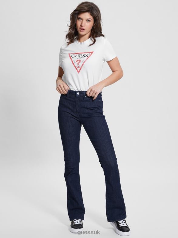 GUESS Women Eco Triangle Logo Tee Pure White Apparel V28V61217