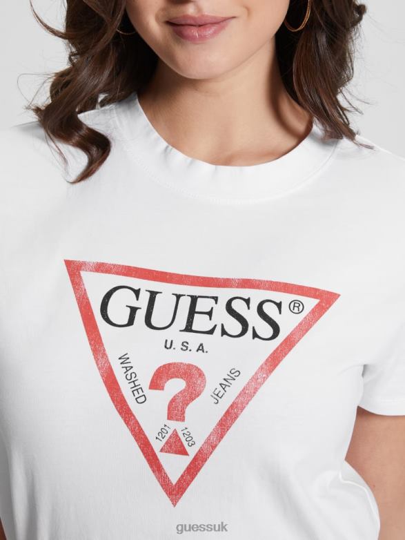 GUESS Women Eco Triangle Logo Tee Pure White Apparel V28V61217