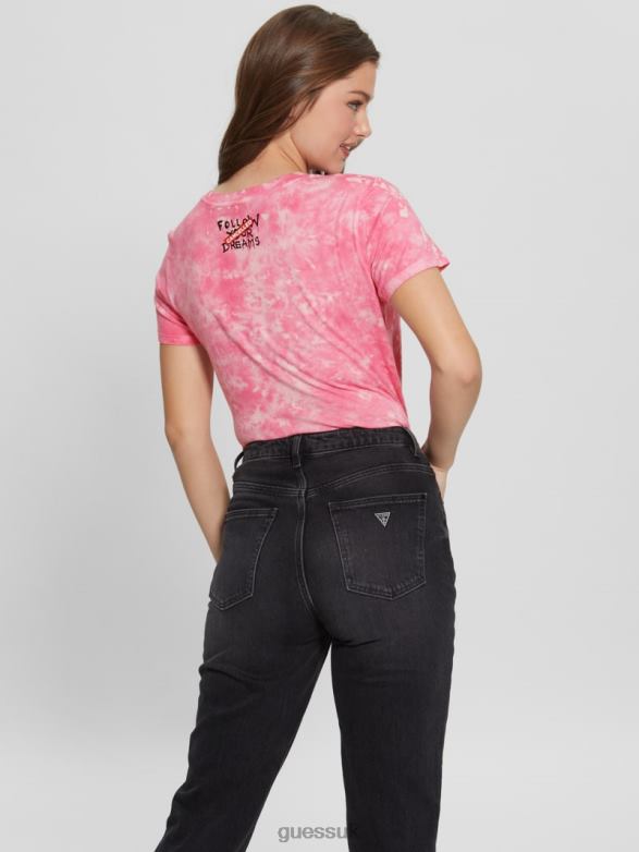 GUESS Women Flower Girl Graphic Tee Morning Pink Multi Apparel V28V61171