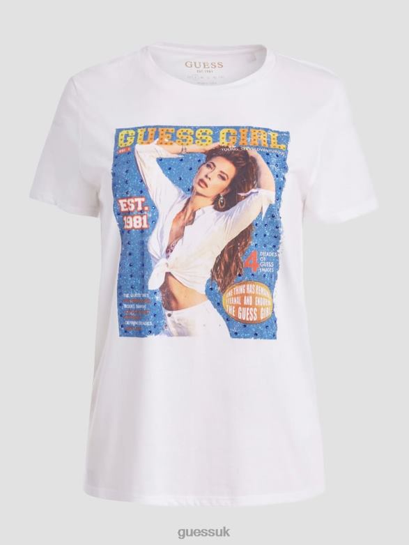 GUESS Women Girl Easy Graphic Tee Pure White Apparel V28V61102