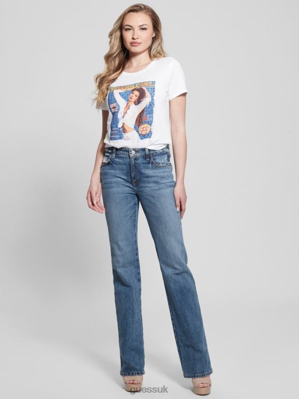 GUESS Women Girl Easy Graphic Tee Pure White Apparel V28V61102