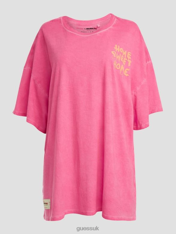 GUESS Women Home Sweet Home Lounge Tee Striking Fuchsia Pink Mul Apparel V28V61037