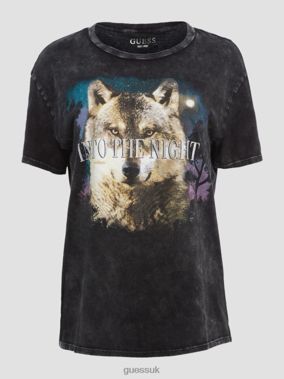 GUESS Women Into the Night Easy Tee Jet Black Multi Apparel V28V61680