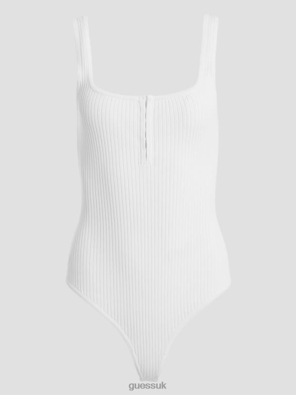 GUESS Women Kaylee Hook & Eye Bodysuit Cream White Apparel V28V61051