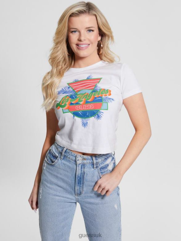 GUESS Women L.A. 1981 Crewneck Tee Pure White Apparel V28V61070