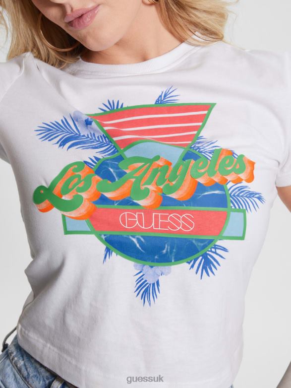 GUESS Women L.A. 1981 Crewneck Tee Pure White Apparel V28V61070