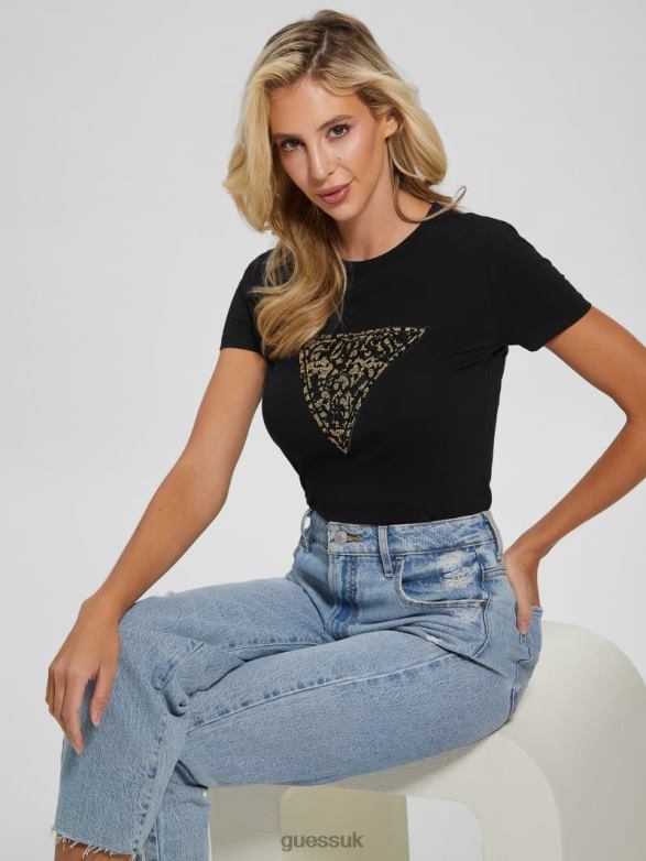 GUESS Women Lidia Logo Tee Black Apparel V28V61442